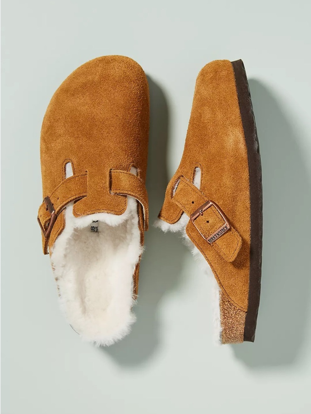 Birkenstock Suede Shearling Clog in Chestnut Brown